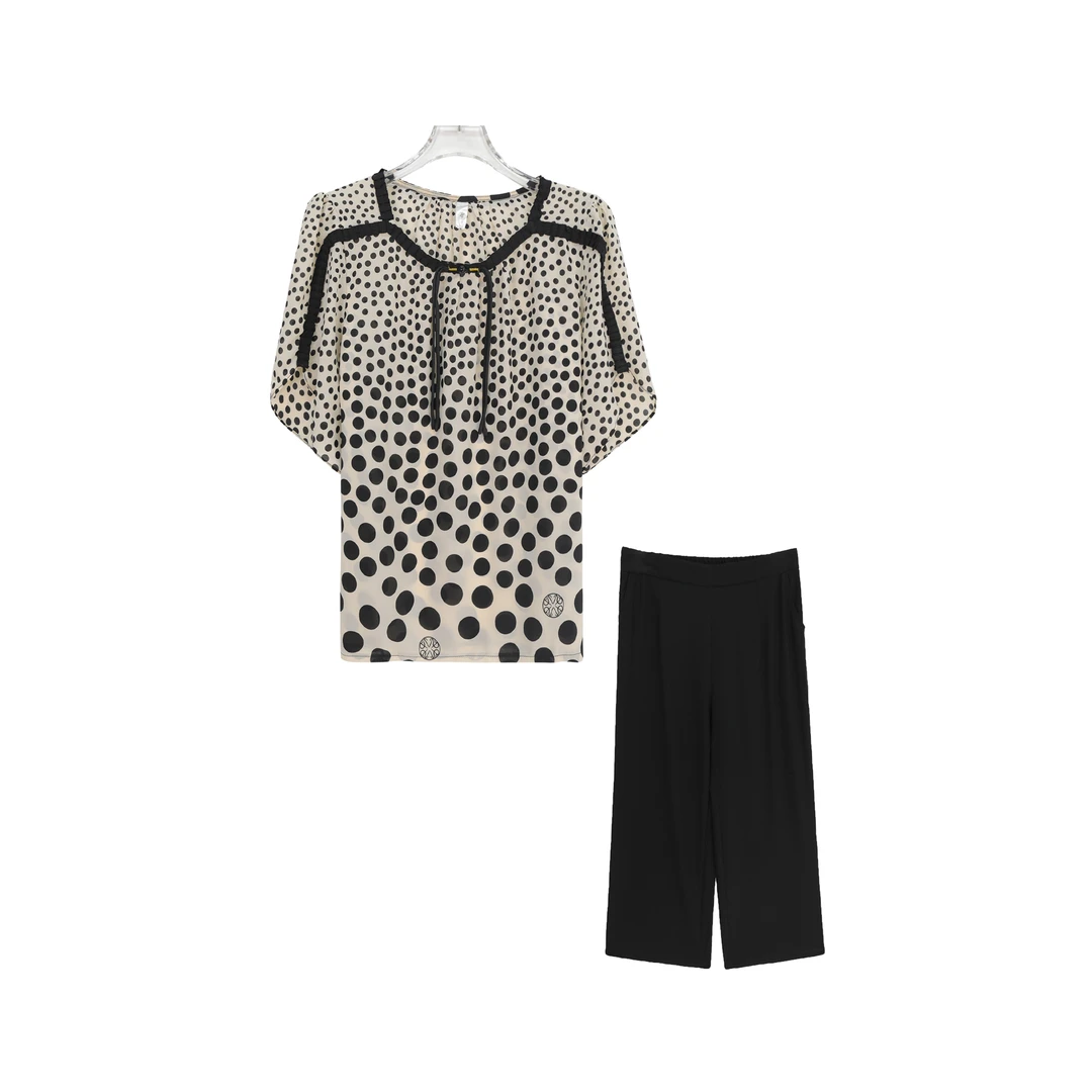 时尚洋气宽松气质薄款减龄上衣阔腿裤套装S1768