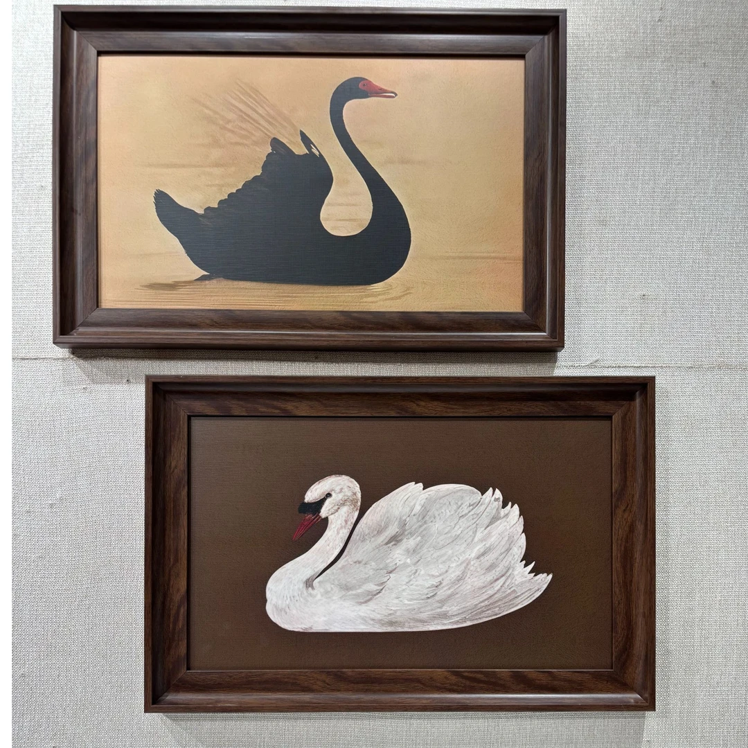 257法式风卧室床头天鹅组合挂画复古玄关斗柜高级感壁画