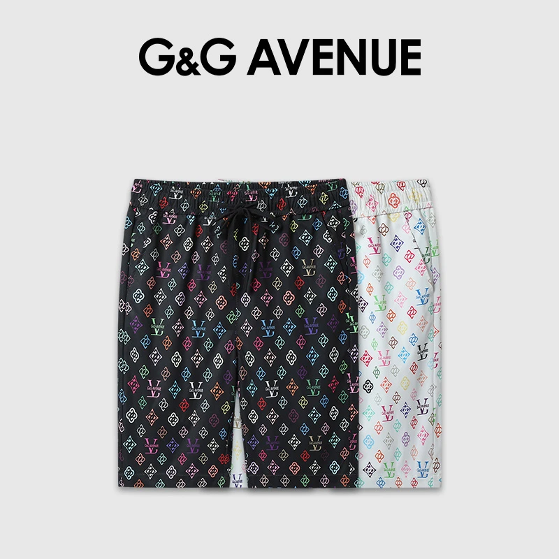 法国G&G AVENUE轻奢潮牌夏季休闲碎花五分裤男女同款时尚满印短裤