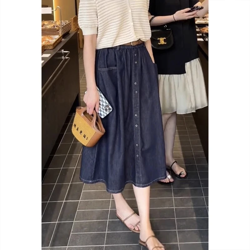 深蓝色显瘦牛仔半身裙新款夏季女薄款梨型身材高腰显瘦a字裙伞裙