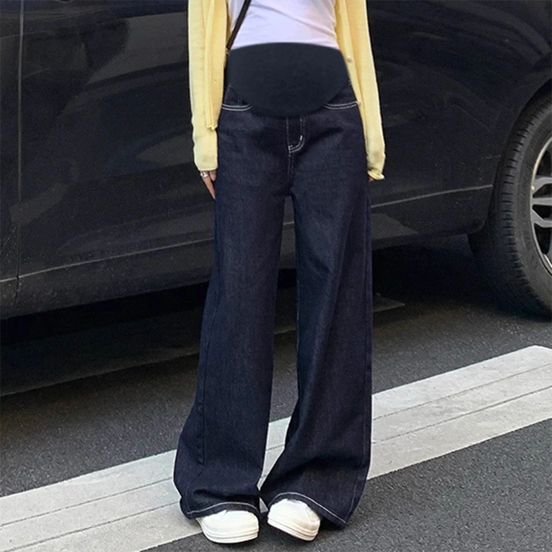潮妈孕妇阔腿裤秋季丹宁蓝宽松显瘦托腹牛仔裤外穿休闲时尚长裤