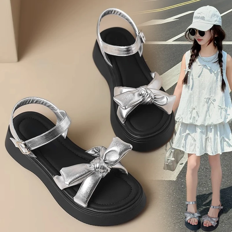 女童凉鞋夏款2025新款时尚儿童洋气公主鞋中大童女孩罗马沙滩凉鞋