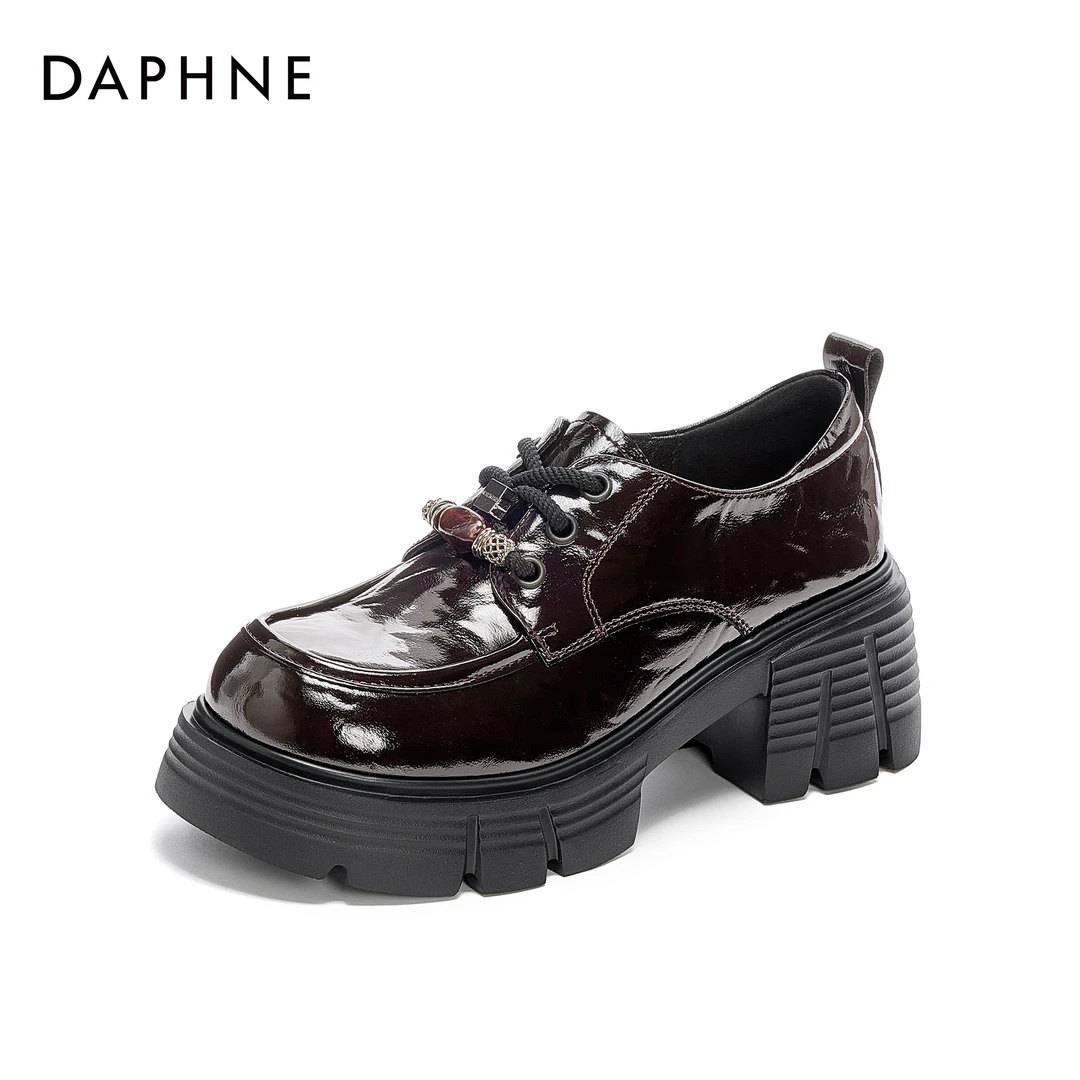 达芙妮秋季新款深口厚底增高防滑方跟乐福鞋舒适单鞋欧若动感风