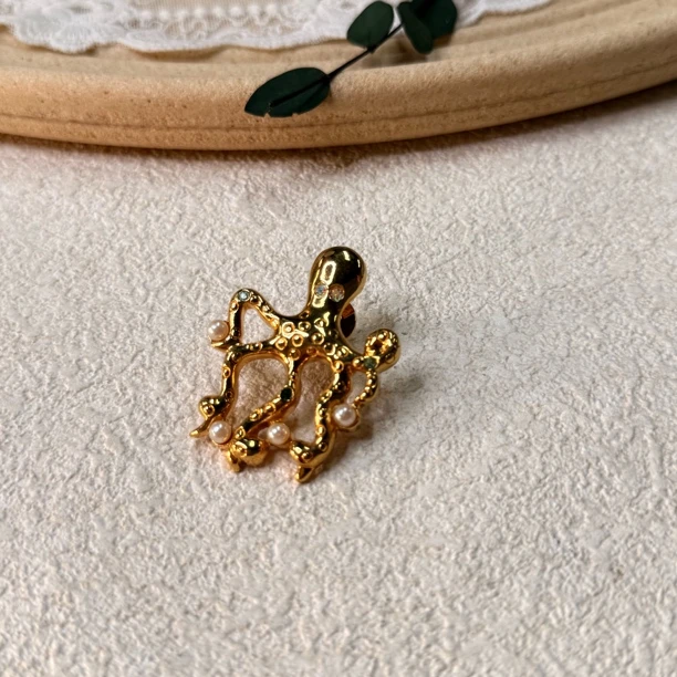 铜合金合成锆石胸针 【六六中古】孤品章鱼造型胸针th6602