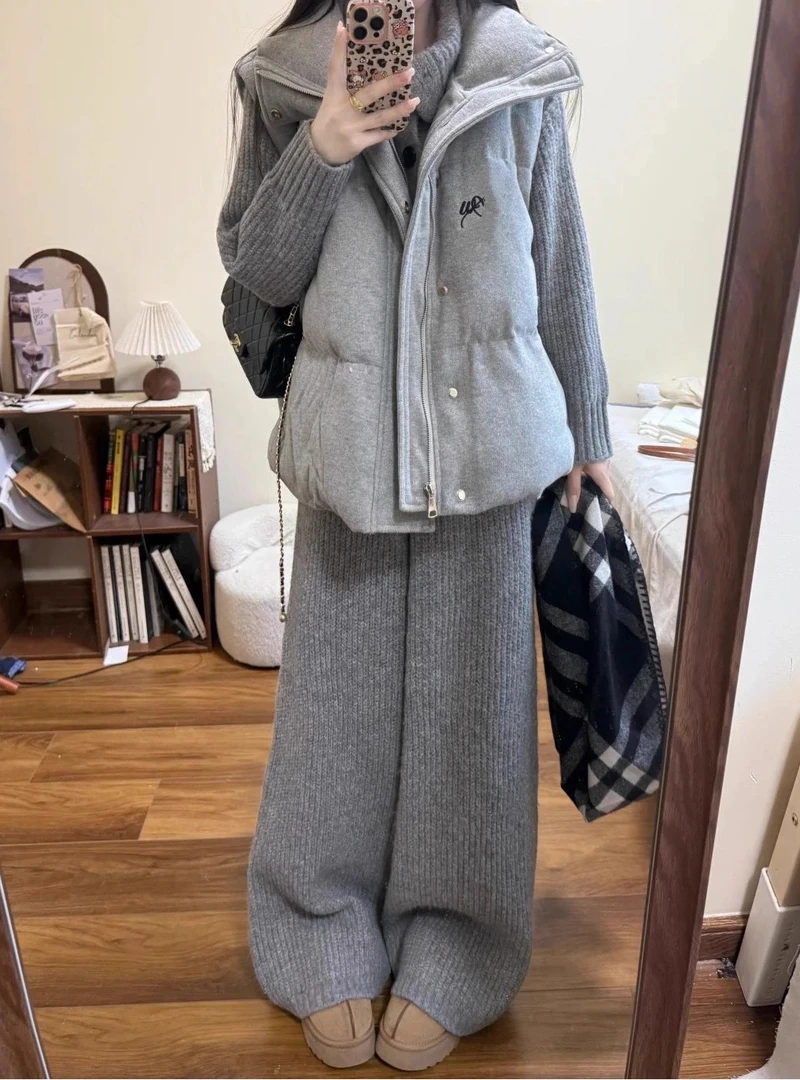 马甲背心棉服套装女2025新款马夹+针织套装