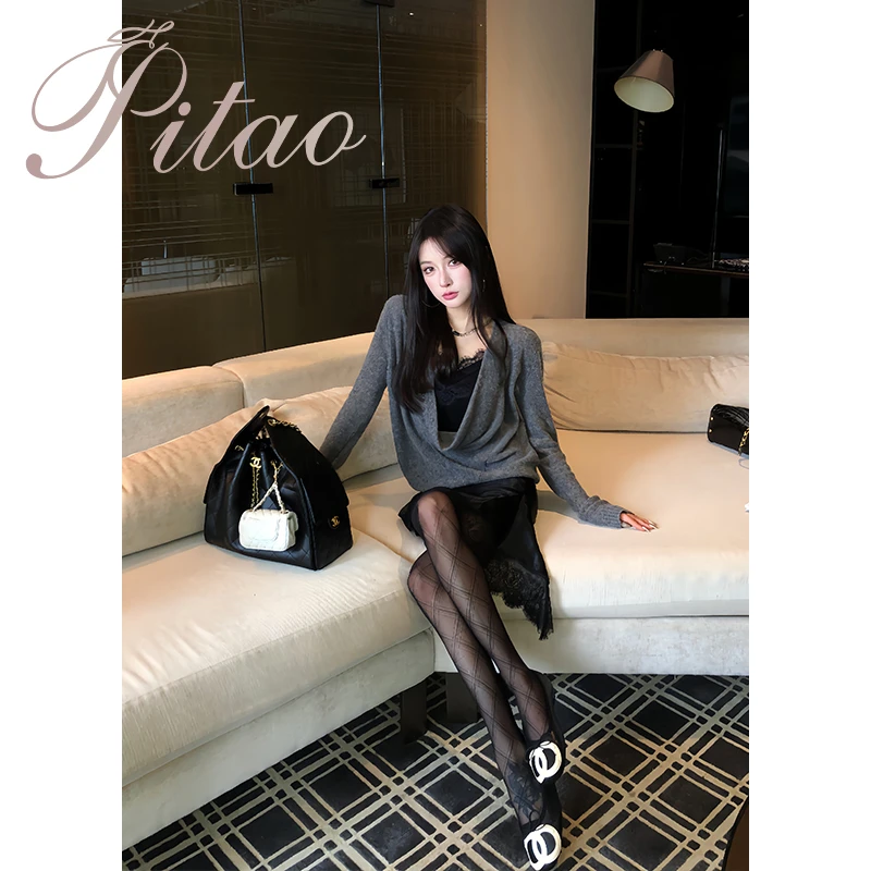 杜屁屁桃PITAO原创【暗夜缪斯】秋季显瘦蕾丝气质舒适百搭女半身裙