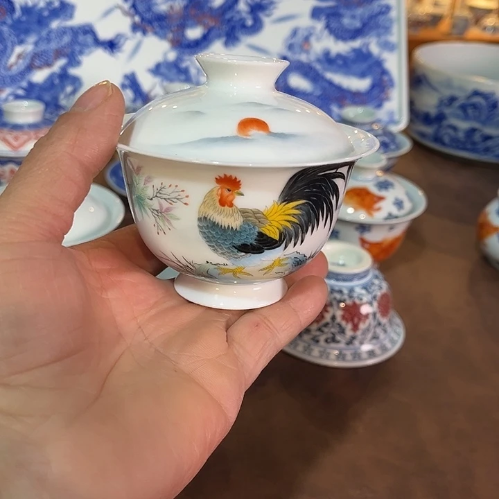 錡镇堂手工手绘盖碗