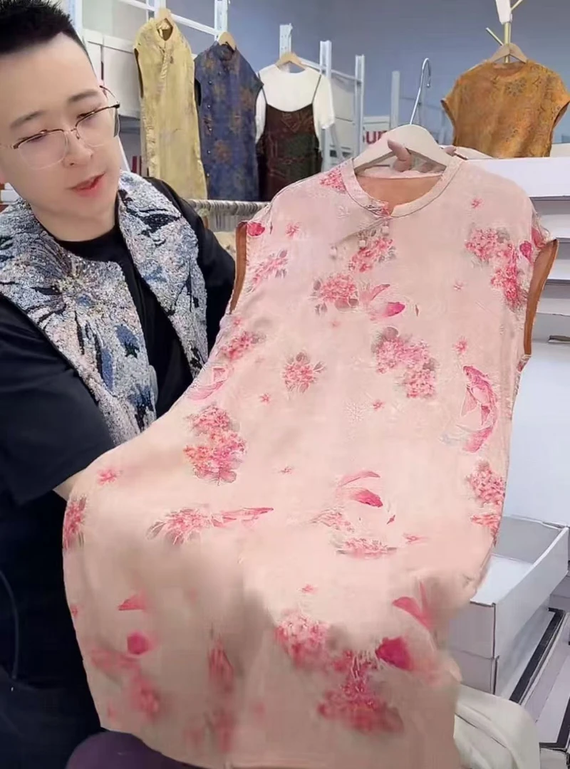 小锦鲤--中式国风气质时尚百搭夏季复古中长款日常穿搭显瘦连衣裙