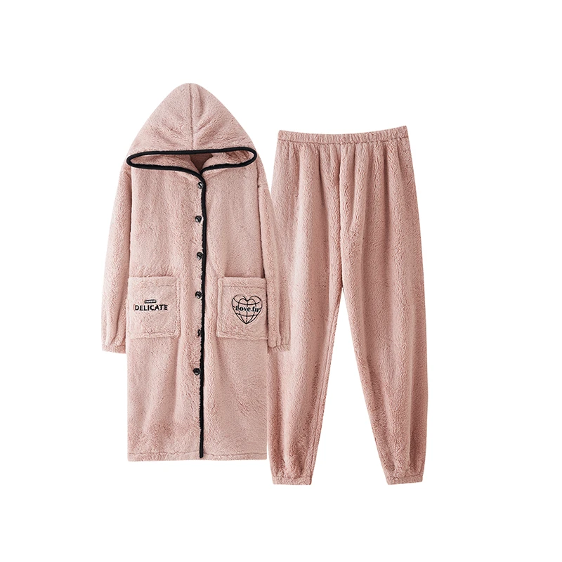 沁婧珊瑚绒情侣睡袍男女款秋冬季睡衣加厚加绒法兰绒长款浴袍套装