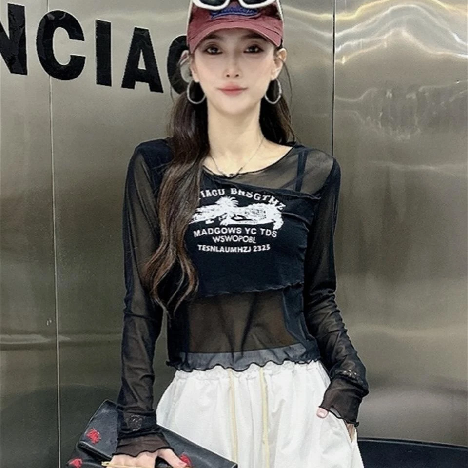 NH联盟9560款网纱微透设计款上衣时尚打底衫