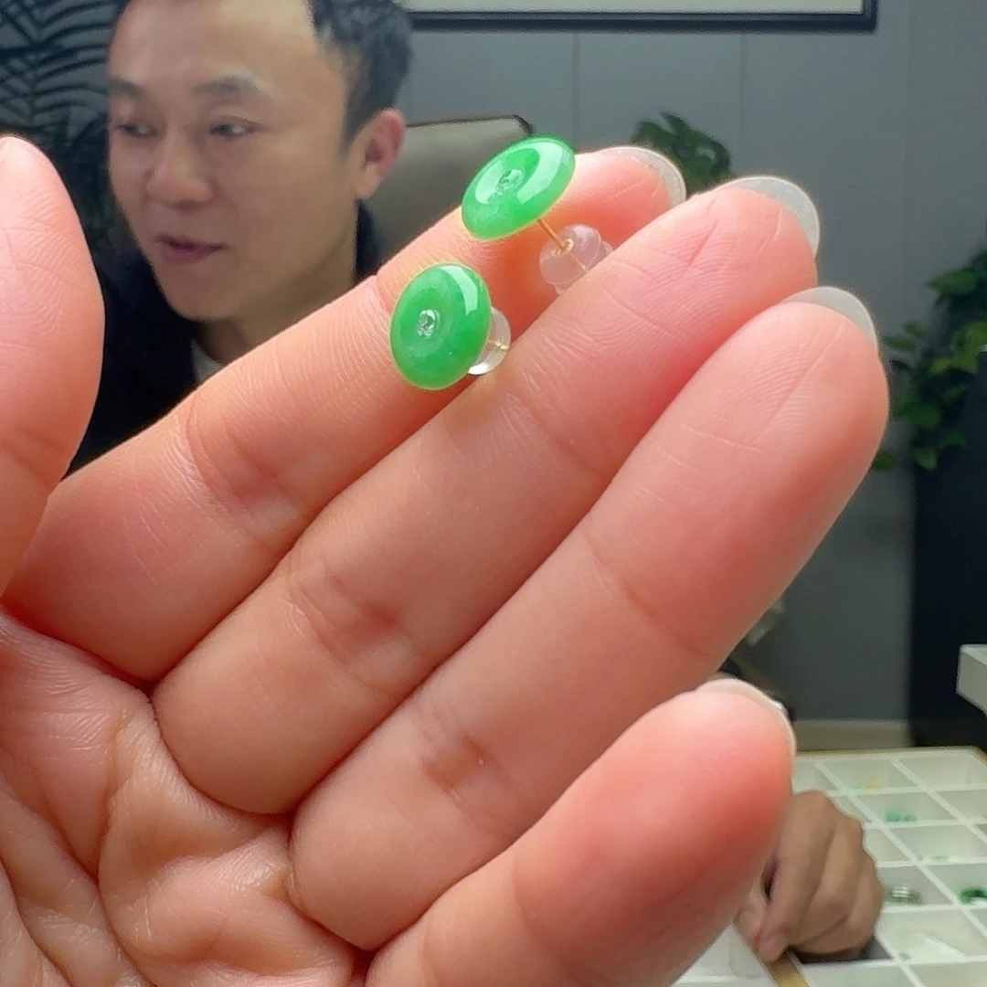 翡翠18K金镶嵌耳饰多样性发货其一