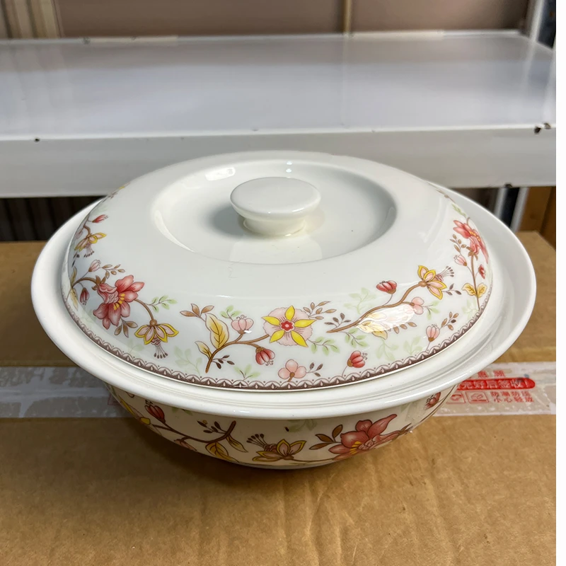 釉上彩小清新盘带盖手绘中【粉丝专属福利】式米饭碗带盖子汤盆