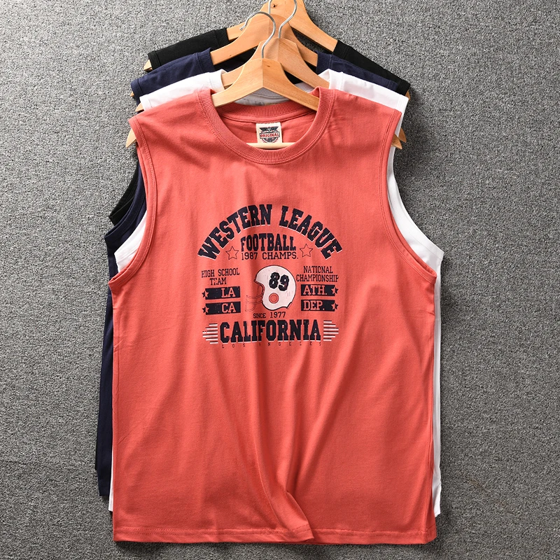 新品 外贸欧美单 美式休闲纯棉无袖T恤男男士大码背心男 全棉面料