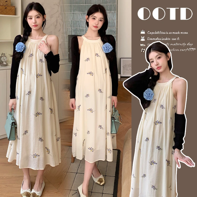 【苏遇婉】2025春秋孕妇装开衫+吊带连衣裙大码孕妇刺绣孕妇裙