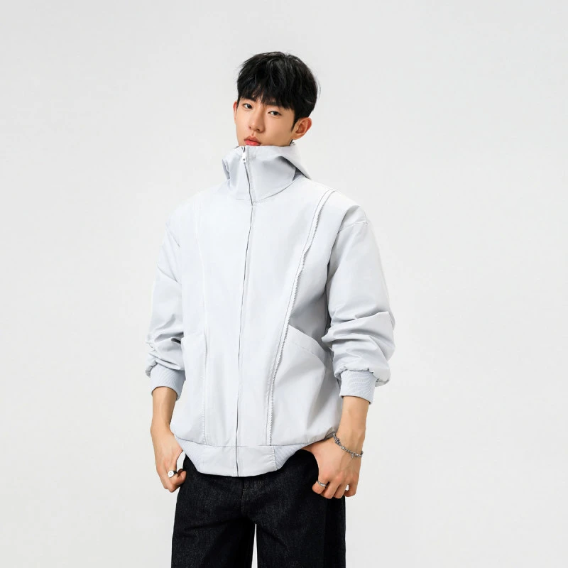 拉链装饰韩版重磅解构连帽开衫卫衣男秋季简约休闲百搭时尚潮外套