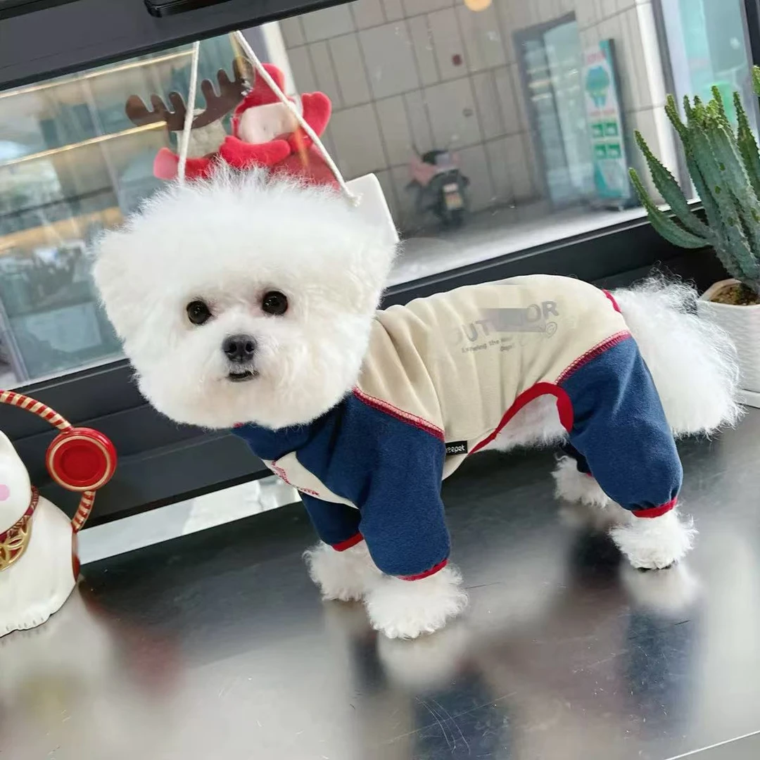 狗狗衣服秋冬四腿打底雪纳瑞中领拼色保暖绒感基础小狗狗衣服