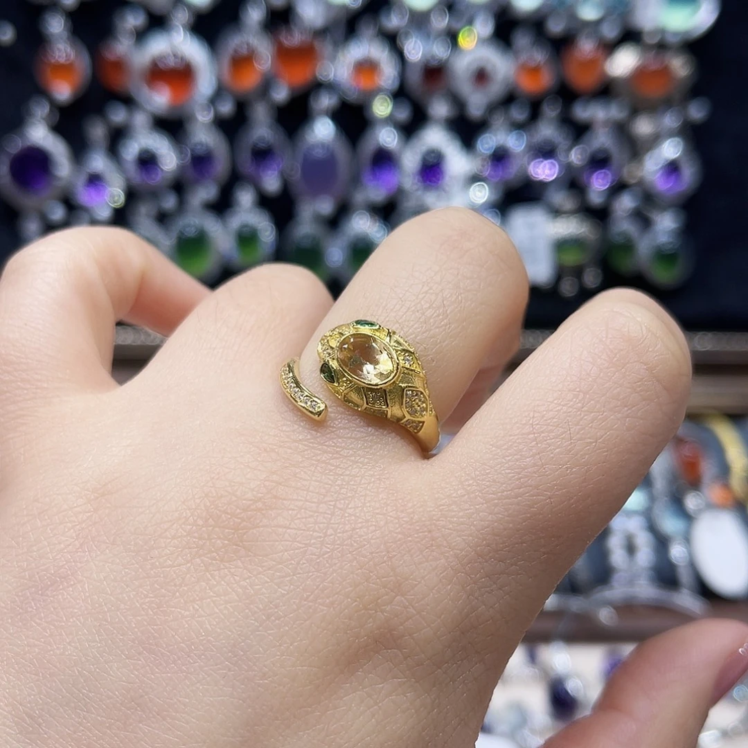 蛇纹石玉银S925镶嵌戒指