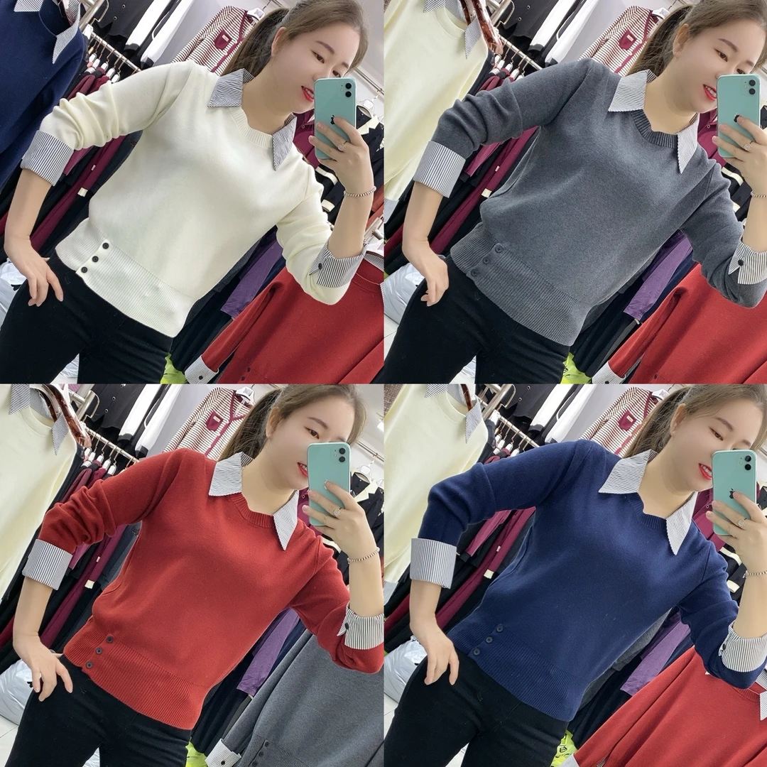 【十姐妹推荐】新款秋冬季时尚百搭洋气显瘦减龄上衣长袖假两件