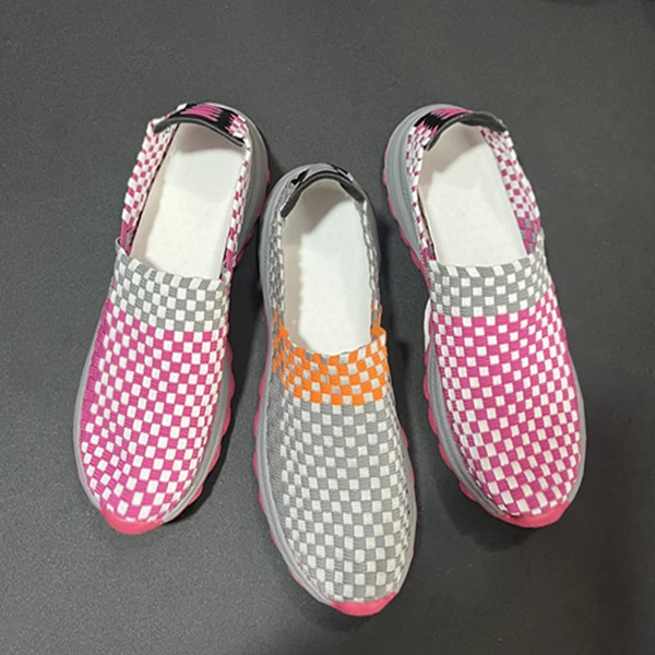 2025春夏外贸高品质透气防滑轻软底耐磨手工编织鞋女士运动跑步鞋