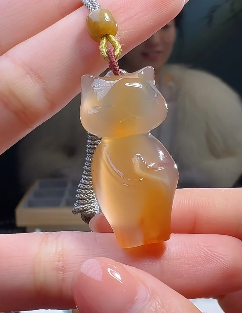 天然玛瑙吊坠猫猫