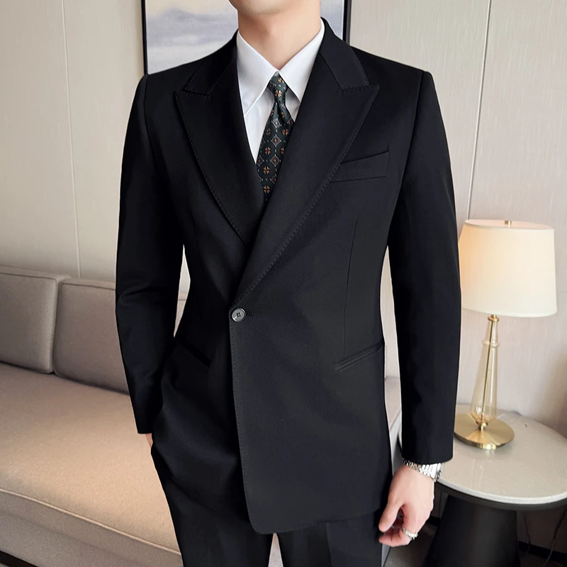 夏季西装套装男士薄款意式高端定制工艺羊毛商务西服西裤两件套男