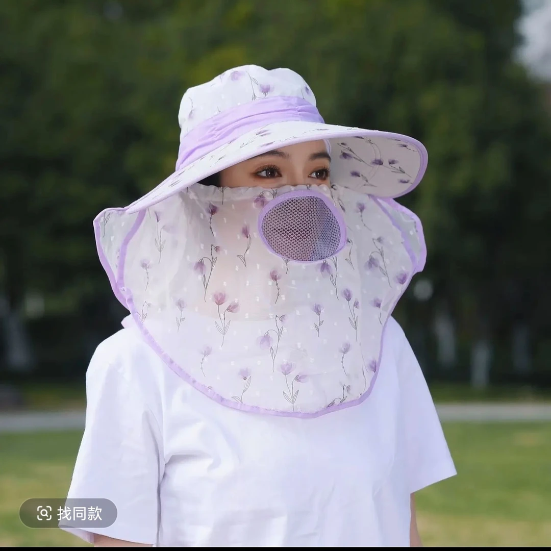 新款大帽檐优柔纱遮阳防晒帽户外出行骑车不怕晒透气郁金香女士