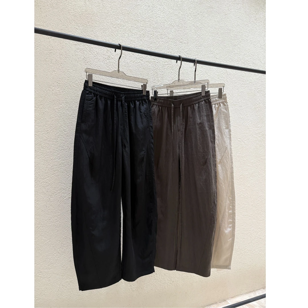 面料定制！莱赛尔天丝超薄透气凉感阔腿弯刀裤宽松抽绳休闲长裤