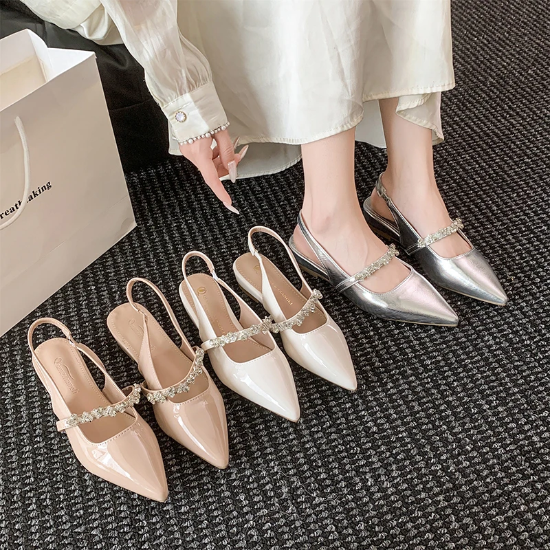 3cm低跟软底尖头平跟凉鞋女2025夏季新款一字温柔仙女风百搭单鞋