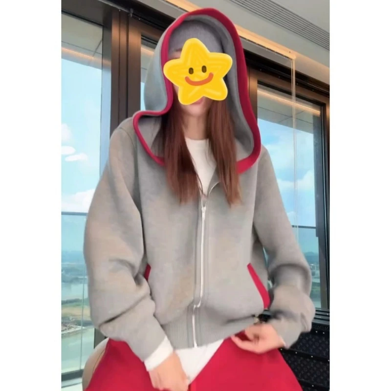 【智感凝灰】秋季休闲风百搭宽松连帽卫衣外套LK2506167