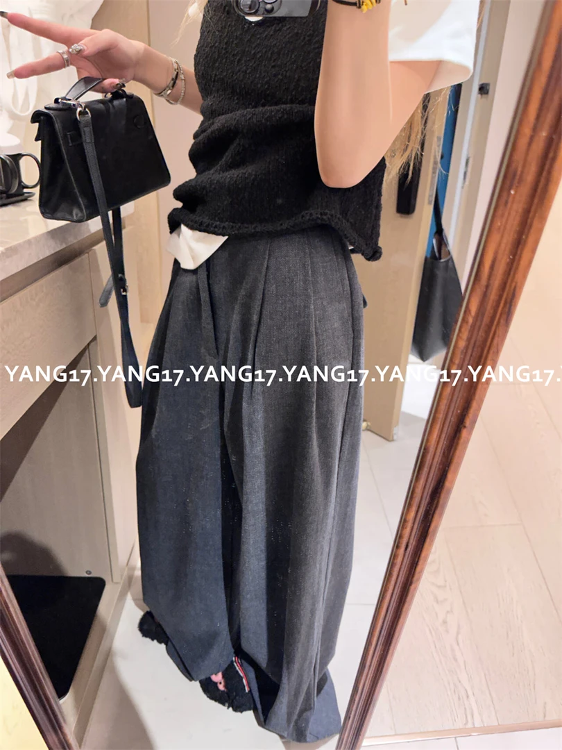 杨十七  裤型面料很赞～松弛显瘦垂感杂灰色西装裤休闲直筒裤