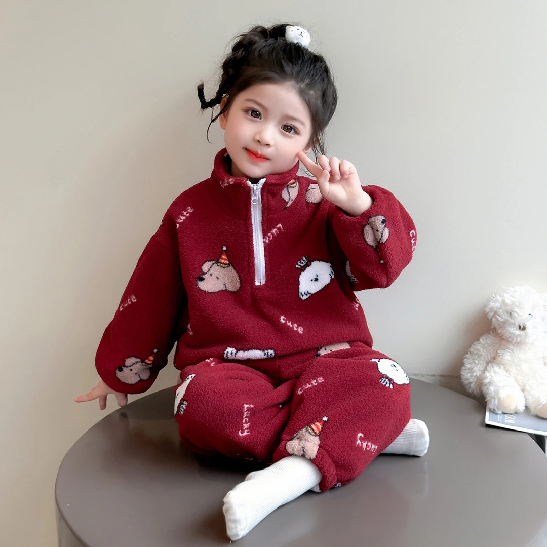 女童珊瑚绒睡衣女孩秋冬季加厚宝宝冬款衣服儿童法兰绒家居服套装