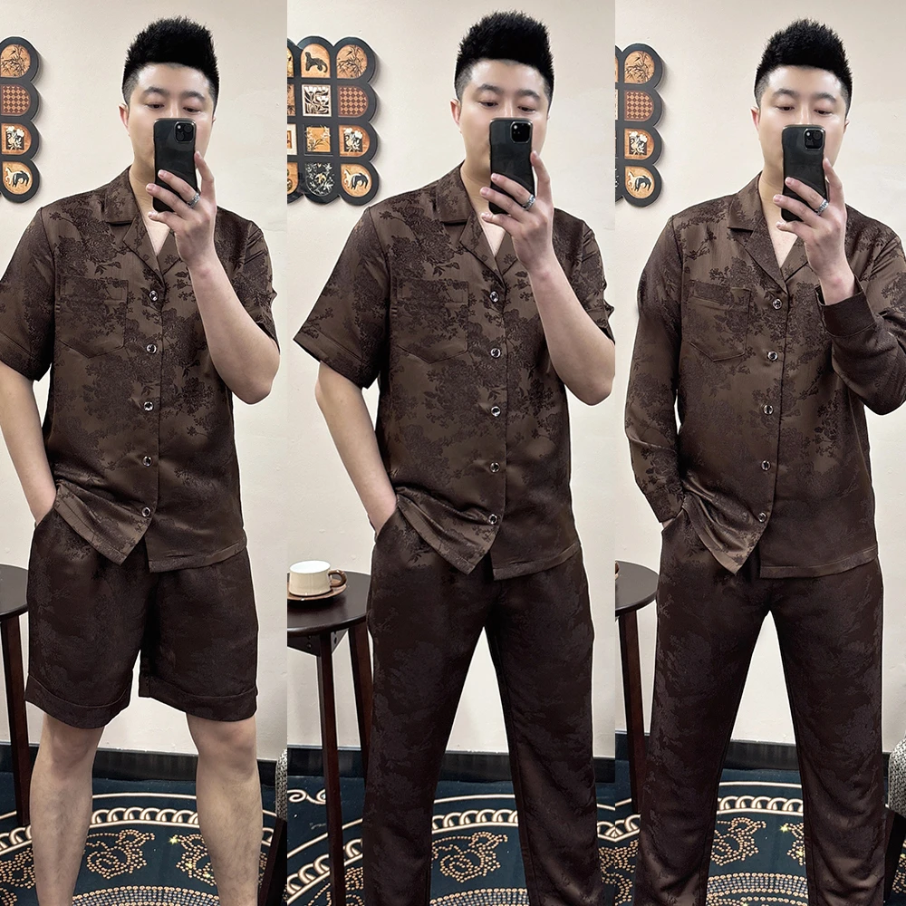 男士大码植绒长袖睡衣套装2025轻薄奢华高品质潮流可外穿家居服