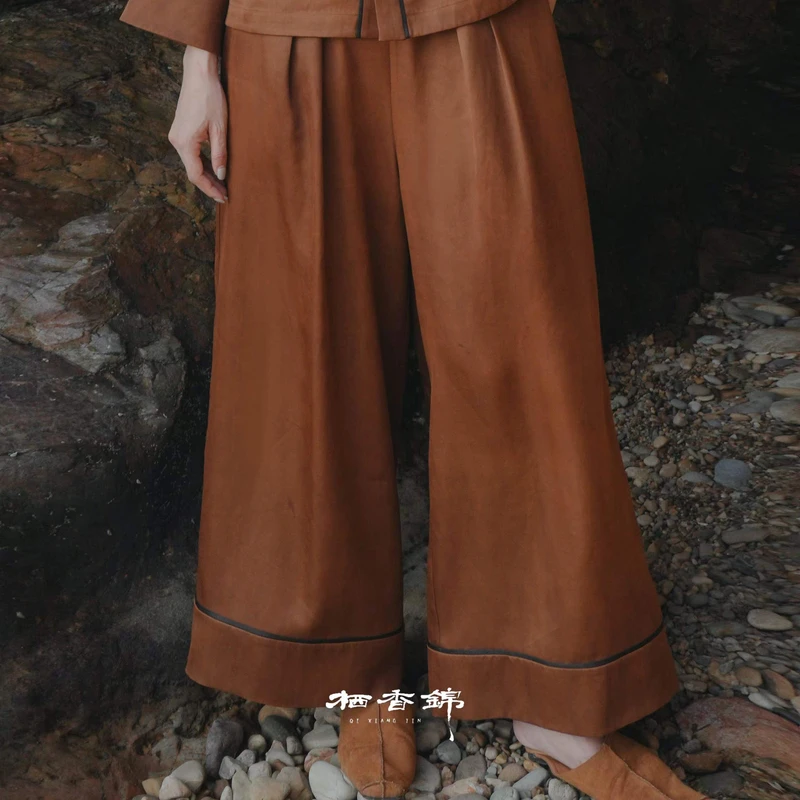 【栖香锦】“双面缎”香云纱 设计师款 新中式 国风 裤子