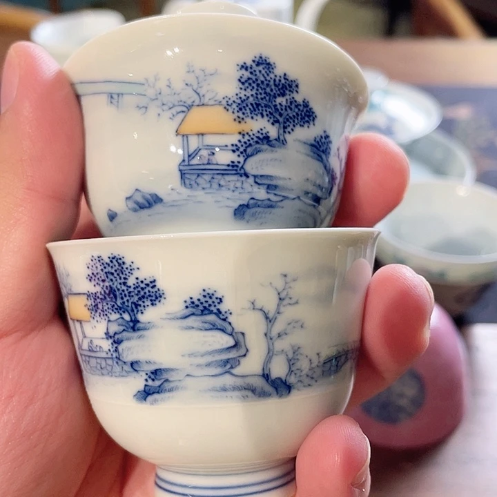 水胜窑山水盖碗杯套