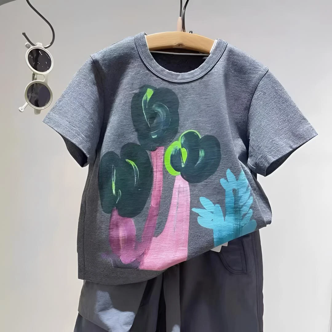 女童短袖夏装2025新款T恤韩版洋气纯棉儿童夏季体恤半袖上衣