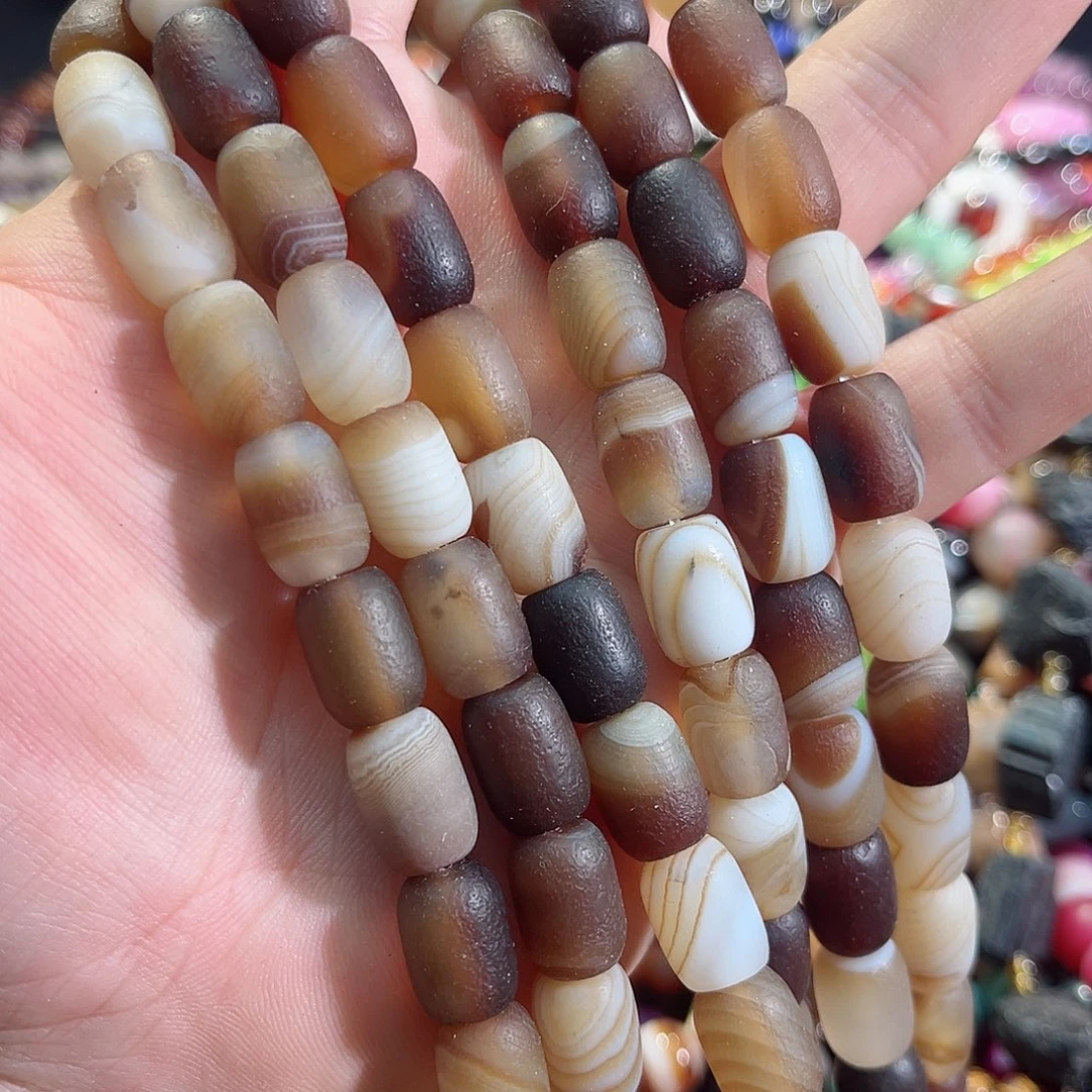 玛瑙/玉髓未镶嵌珠宝半成品橘皮玛瑙桶珠10x14mm