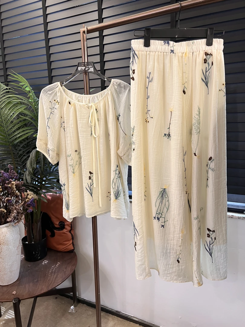 轻熟风中国风时尚套装短袖裤子女士半裙连衣裙