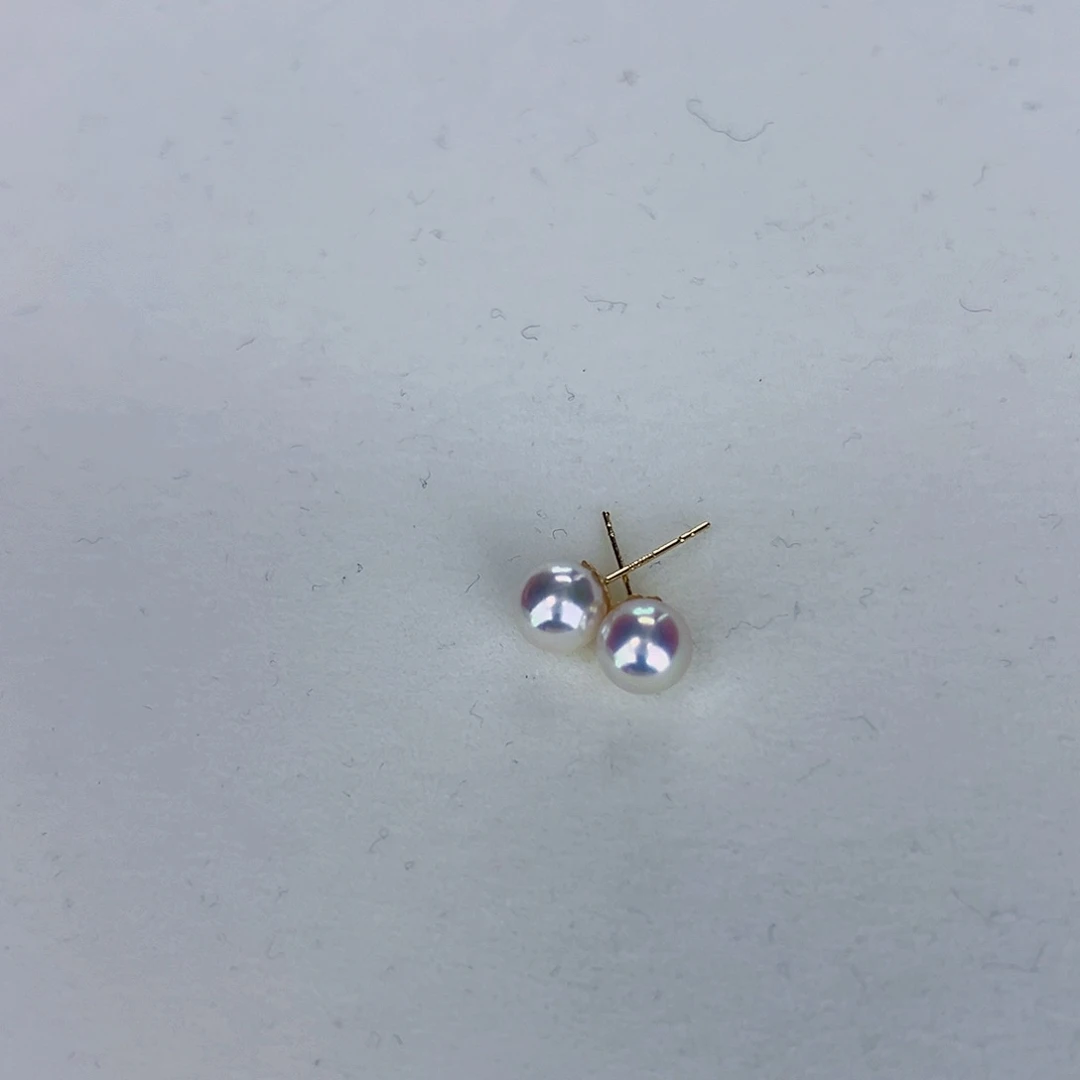 海水珍珠海水akoya天女耳钉7-7.5mm18K金镶嵌