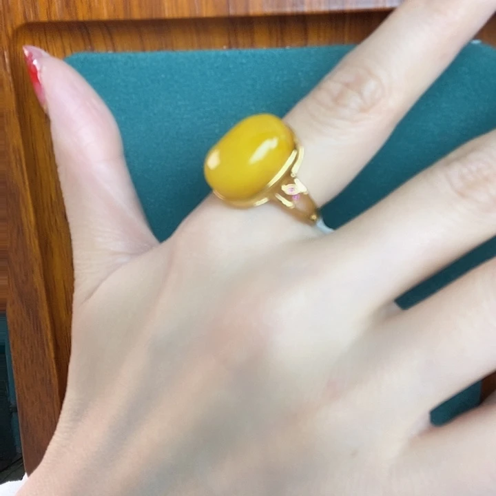 蜜蜡银S925镶嵌戒指戒指