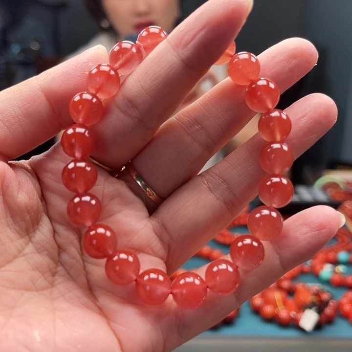 未镶嵌保山冷水河圆珠玫瑰红9mm南红玛瑙