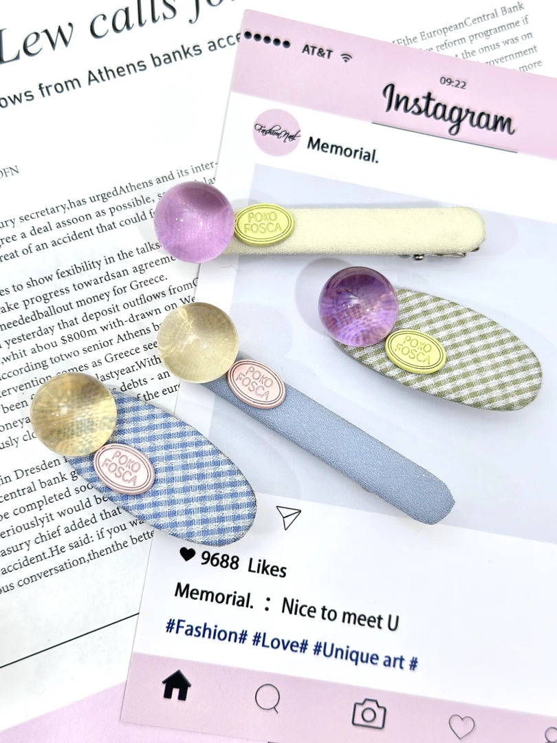 韩版东大门定制款时尚可爱百搭梦幻糖果水晶球发卡 （一对）YZ109