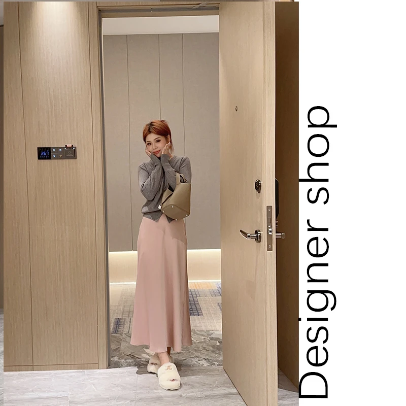 纵想丝滑珠光半裙 吊带裙 气质百搭设计感珠光缎面裙