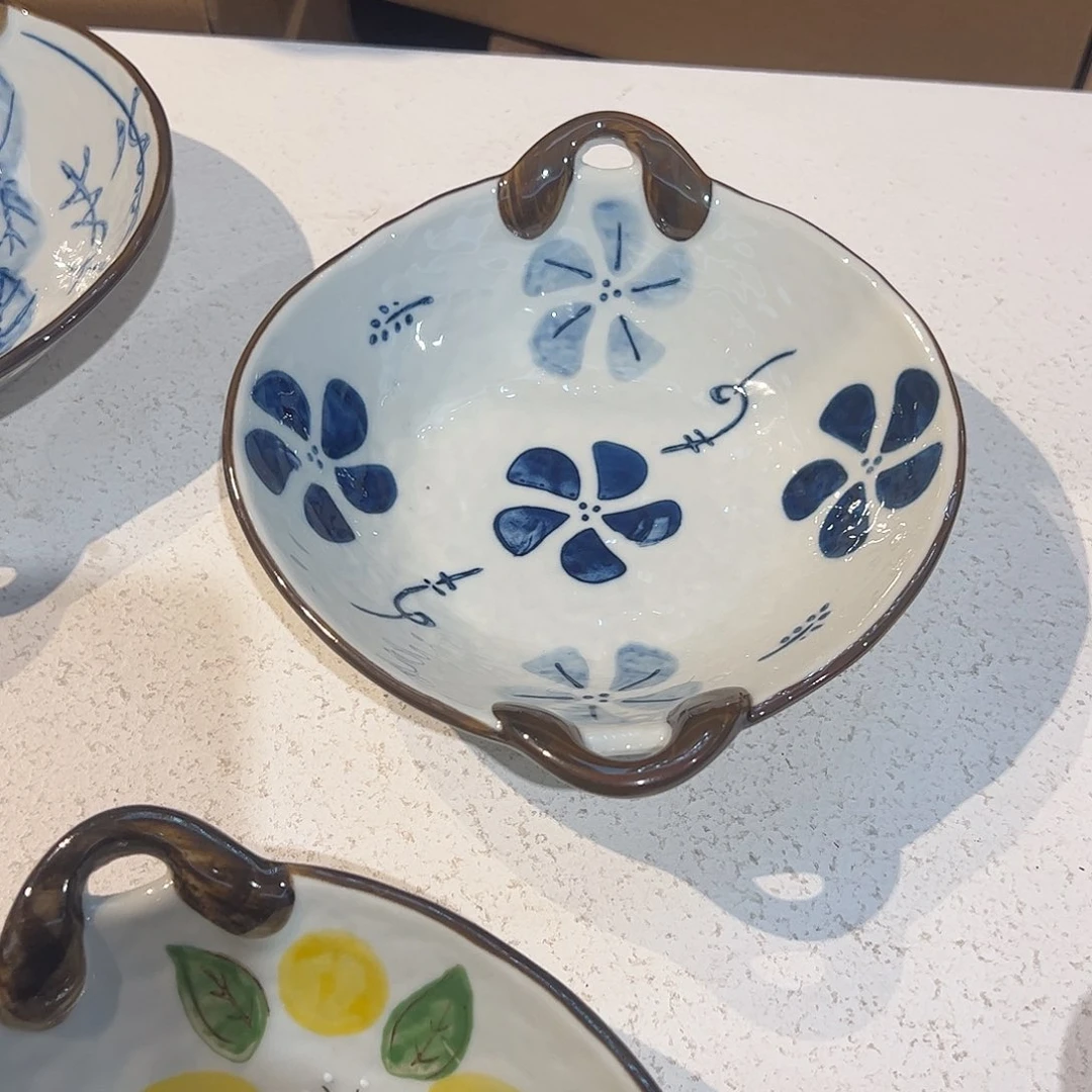 陶瓷五叶草双耳盘