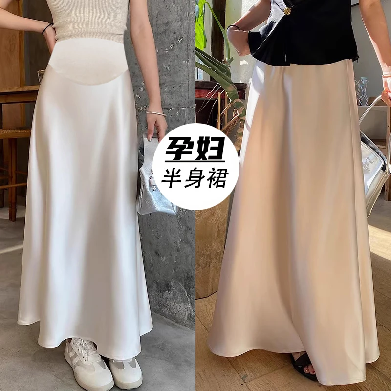 【加长款】法式浪漫孕妇半身裙2025夏时尚新款高雅显瘦醋酸缎面长裙