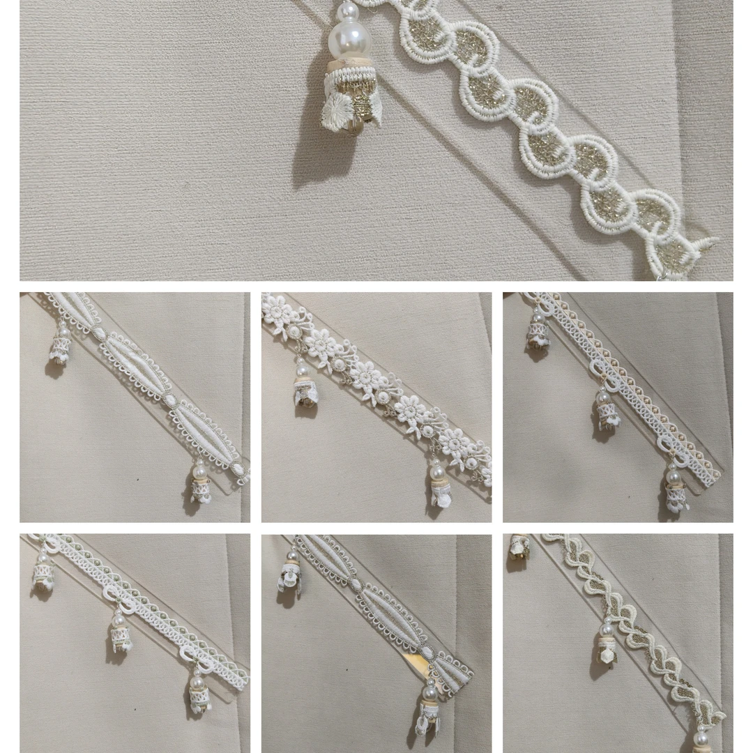 致远花边原木蕾丝透明立边窗帘装饰花边带小吊球精致美观