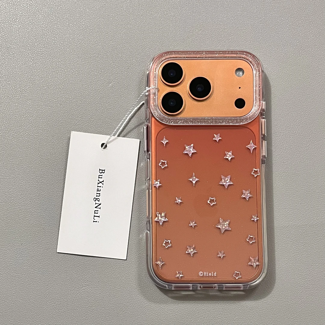 简约ins透橙细闪烫金星星适用苹果17pro手机壳iPhone16全包15/14