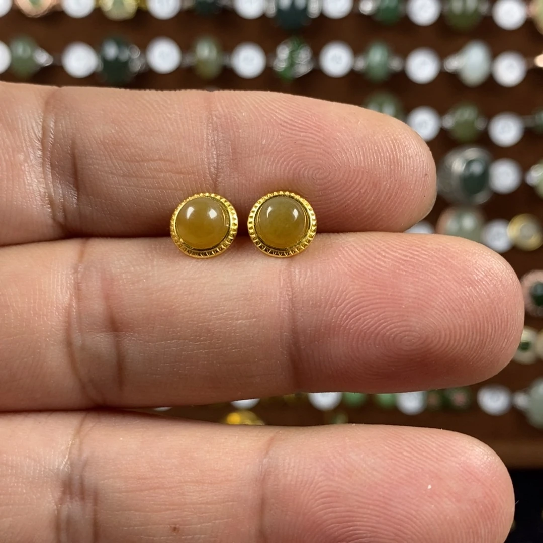 和田玉（糖玉）戒指银S925镀金镶嵌