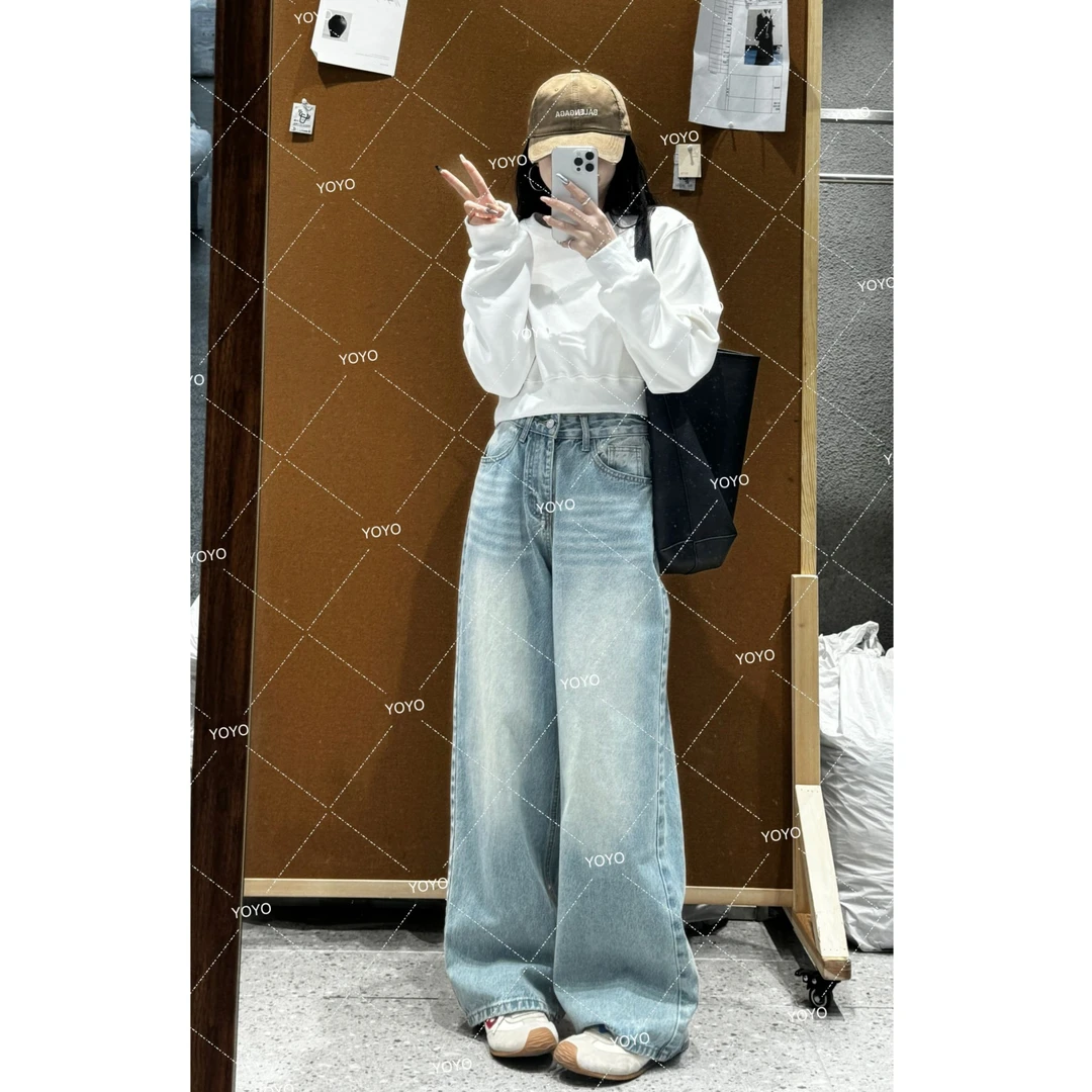 YOYO自制【经典款】春款2025高街宽松质感水洗阔腿拖地裤