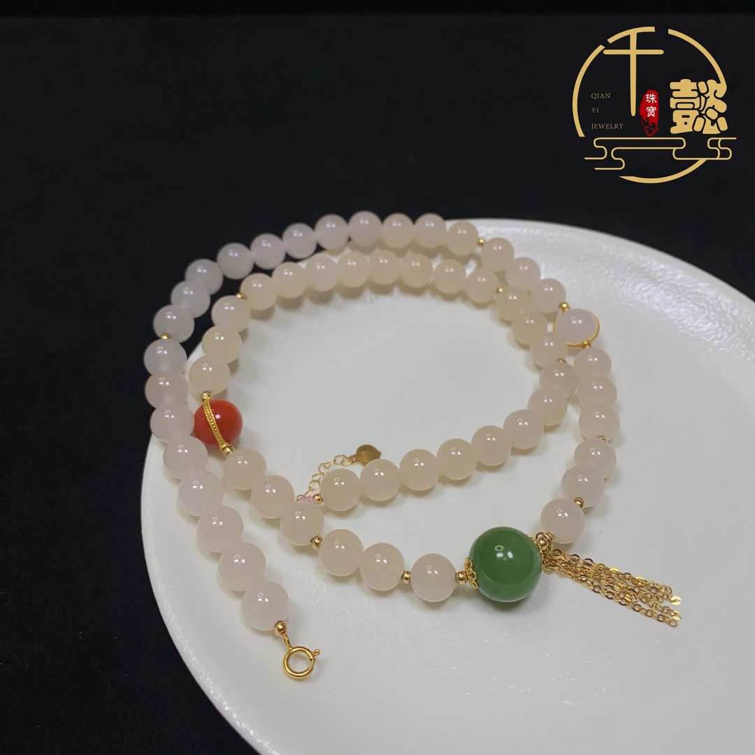 18k金和田玉藕粉DIY项链万能链精美精致时尚百搭