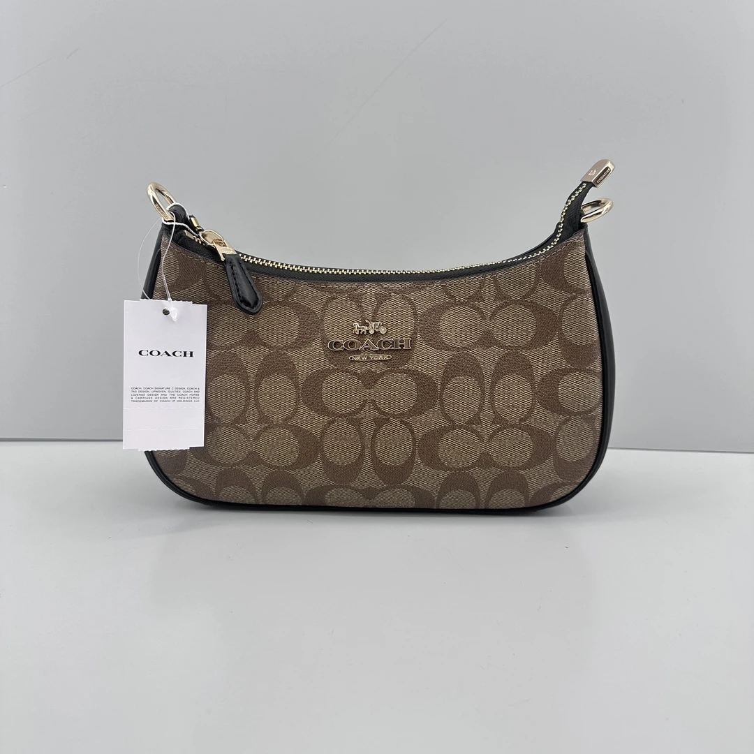 99新 COACH/蔻驰 teri黑拼老花腋下包24x13x7cmM010306
